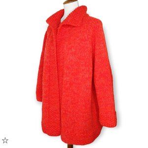 Vintage Handmade Cable Knit Open Cardigan Duster Sweater Jacket Oversized Red
